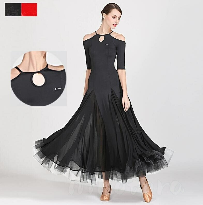 五分袖 ダンスワンピース モダンドレス ラテンドレス 社交ダンス衣装 ダンスウェア 大きい裾 スタンダードドレス ワルツダンス ロングワンピース 無地 Aライン チャチャ サルサ サンバ ルンバ タンゴ パソドプレ衣装 演出用 イベント舞 ダンス着 着心地良い 競技着 練習着