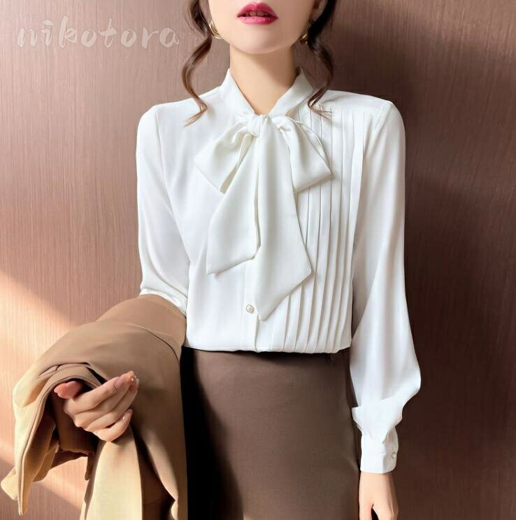 リボンボウタイブラウスシャツレディ...