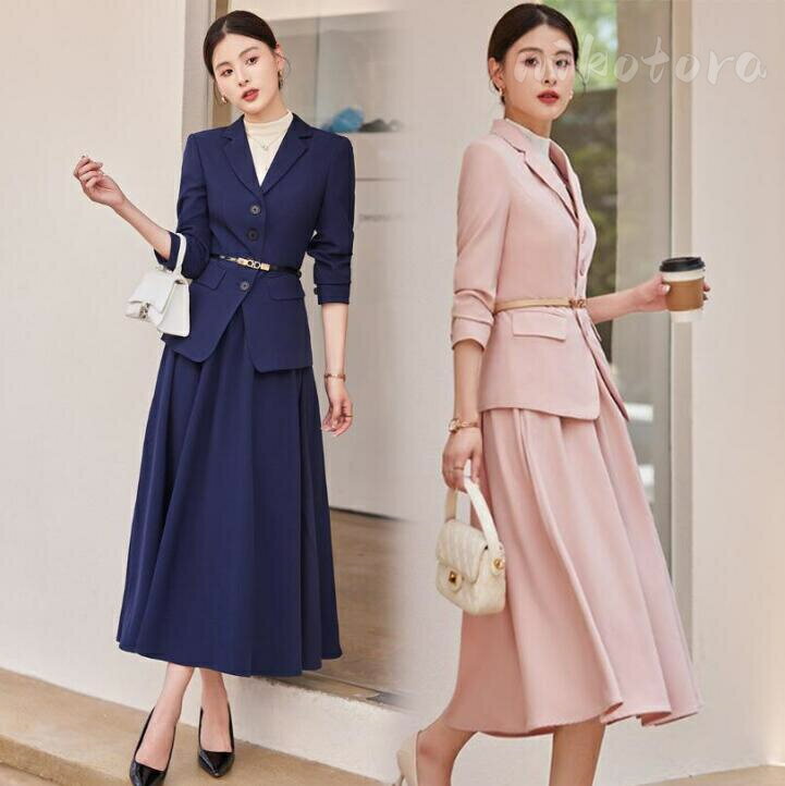 Skirt Suits - レディース ビジネススーツ スカートスーツ 長袖 テーラードジャケット スカートスーツ セットアップ 2点セット 通勤 ビジネス 就活スーツ リクルート 面接 卒業式 入学式 OL フォーマル オールシーズン対応 エレガント カジュアル 女性スーツ 韓国風 お呼ばれ
