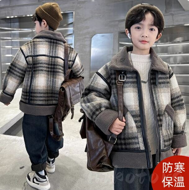 乐天商城 - 【110-150cm】 ジャケット キッズ 子供服 ジュニア ボアコート 裏ボア 男の子 ボアジャケット 中綿コート チェック柄 ムートンジャケット あつたか 厚手 防風 防寒 お出かけ 男児 かっこいい