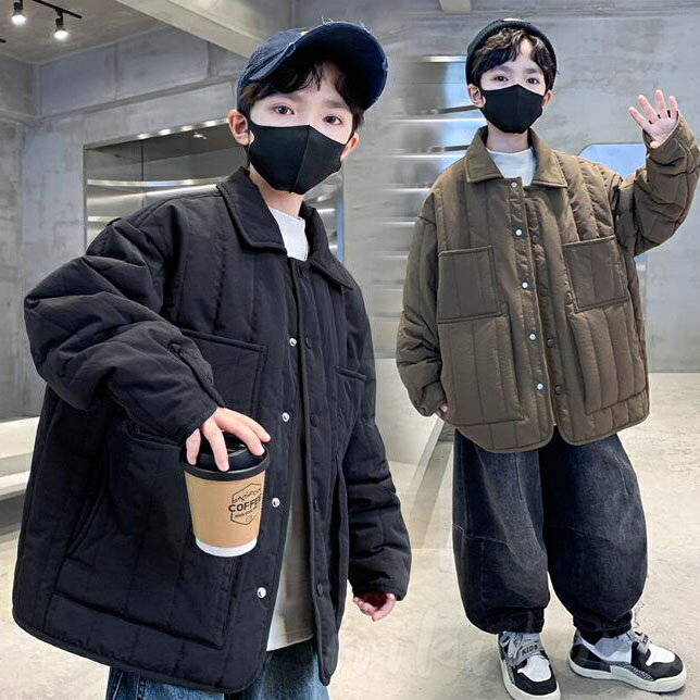 乐天商城 - 2色 中綿コート 中綿ジャケット 長袖 キッズ 男の子 アウター 120-170cm 通園 通学 入学式 卒業式 お出かけ 可愛い 男児 ジュニア 秋冬 綿入り あつたか 厚手 防風 防寒コート ジップアップ 保温効果抜群 カジュアル