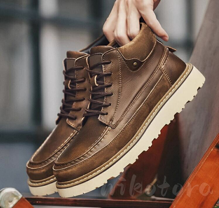 レザー ブーツ メンズ ショートブーツ ワークブーツ シークレットシューズ 身長ア...