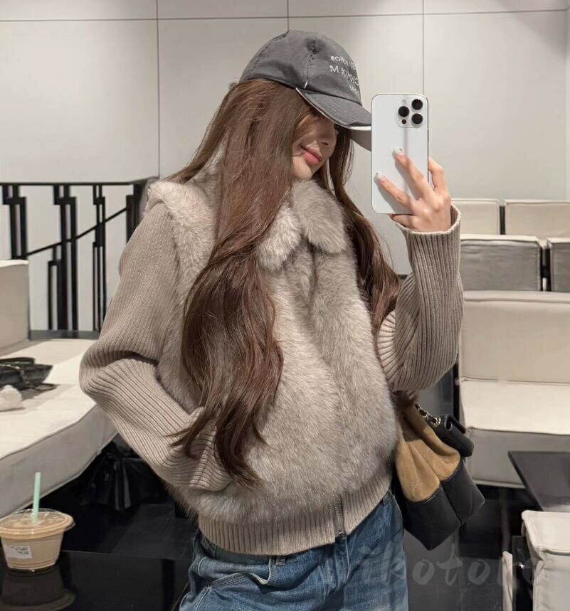 レディース ショートコート ファーコート フェイクファーコート 毛皮コート ニット袖取り外し可 ジップアップ ジャケット 軽量 暖かい あったかい ゆったり 厚手 防寒 かわいい カジュアル スリム 通勤 通学 秋冬