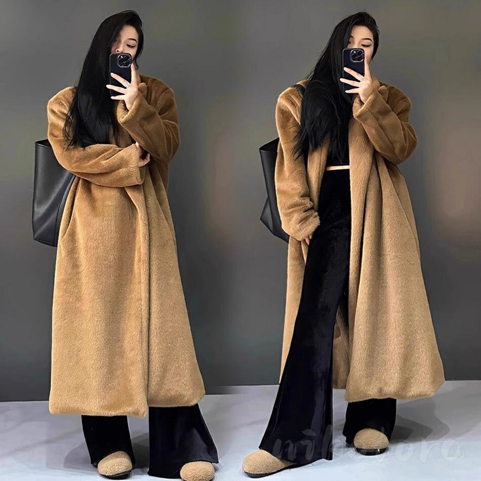 乐天商城 - レデイース 厚手 冬服 毛皮コート ファーコート フェイクファー ボリューム 無地 柔らかい ロングコート 防風 防寒 ふんわり 暖かい あったか モコモコ 上着 カジュアルコート 大人 可愛い 着痩せ