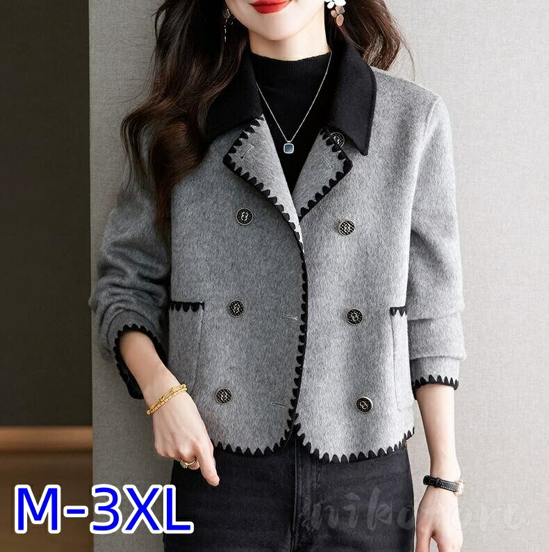 大きいサイズM~3XL ジャケット レディース 長袖 ダブルブレスト ショート丈 チェスターコート テーラー..