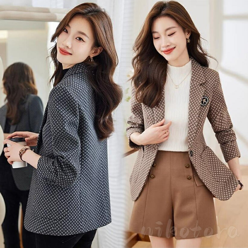 テーラードジャケット レディース 秋 冬 コート アウター 長袖 ブレザー スーツ ジャケット チェック柄 チェスターコート トップス カジュアル オフィス 通...