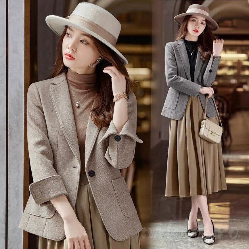 ショート丈 テーラードジャケット 長袖 ブレザー レディース 20代30代40代50代 秋冬 チェスターコート 1つボタン 無地コート S/M/L/XL/XXL...