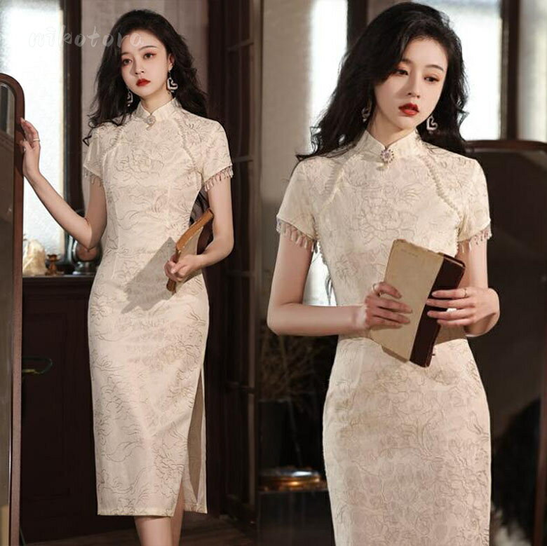 乐天商城 - 大きいサイズS~2XL ワンピース チャイナドレス レディース 半袖 チャイナ服 ロング 旗袍 復古風 花柄 スリット スリムラインドレス コスプレ衣装 イベント コスチュームドレス 中華ドレス 古典ダンス衣装 発表会 謝恩会 結婚式 二次会 披露宴 パーティードレス セクシー