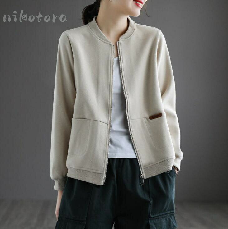 ノーカラージャケット パーカー ジップアップパーカー レディース スウェット カジュアルパーカー ゆっ..