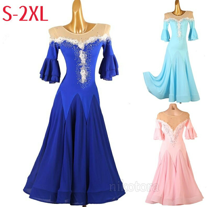 社交ダンス ルンバ ドレス モダンダンス 社交ダンス衣装 初心者 ワンピース フレア フリル 半袖 花飾り 社交ダンスレッスン着 ラテンドレス スタンダード 広がる裾 エレガント 人気 女性用 演出 競技着 練習着 タンゴ チャチャ ルンバ レッスン着 ステージ衣装 ピンク 紺