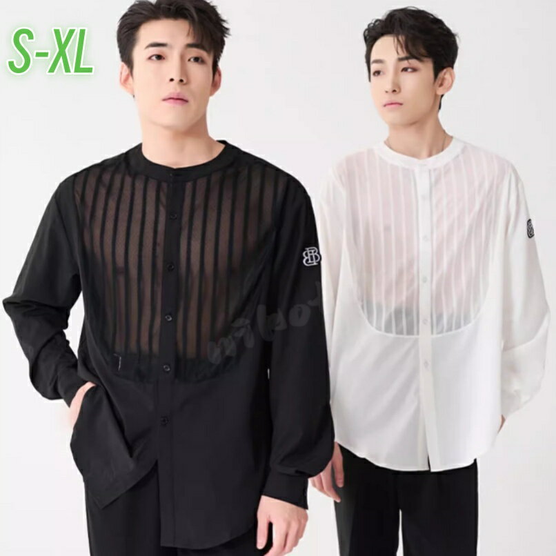 ダンスウェア シャツ フラメンコ メンズ 長袖 クルーネック トップス 肌透け 前開き シンプル カジュアル おしゃれ 社交ダンス衣装 男性 ラテンダンスシャツ ワルツ チャチャチャ ルンバ ラテン レッスン着 練習着 競技用 演出 発表会 イベント ステージ衣装