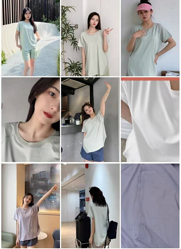 ホットヨガウェア スポーツトップス レディース 春 夏 高級感 ラウンドネック Tシャツ 半袖 サイドスリット 吸湿速乾 快適 通気性 大きいサイズ ゆったり 体型カバー フィットネス ピラティス ランニング トレーニング ジム ワークアウト ヨガウェア 普段使い nikotora-10006344 nikotora サンプル画像3