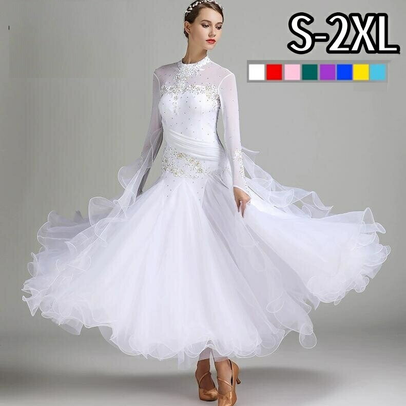 8色社交ダンスドレスモダン衣装ワン...