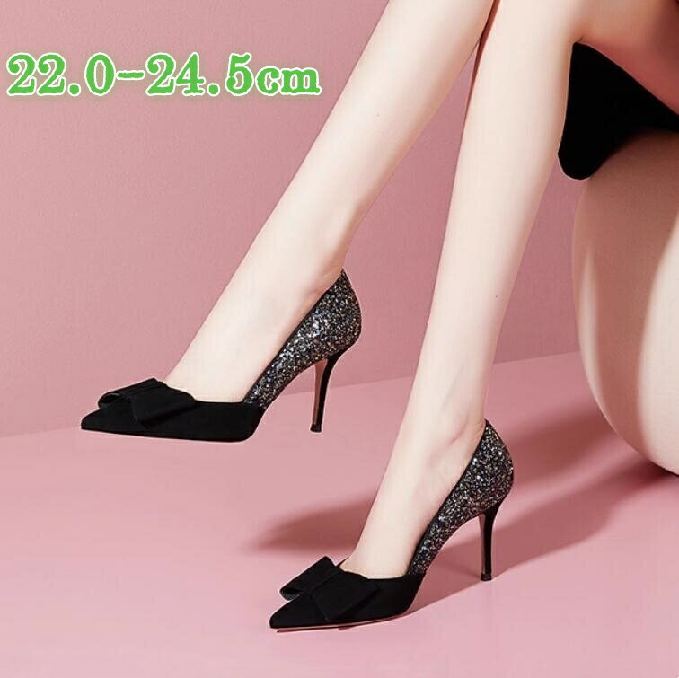 乐天商城 - レディース ピンヒール パンプス ハイヒール ポインテッドトゥ靴 ヒール8cm 美脚 きれいめ 痛くない 脱げない 可愛い 蝶結び セクシー 光沢 人気 おしゃれ フォーマル 結婚式 同窓会 披露宴 二次会 成人式 通勤用 普段着 カジュアルシューズ
