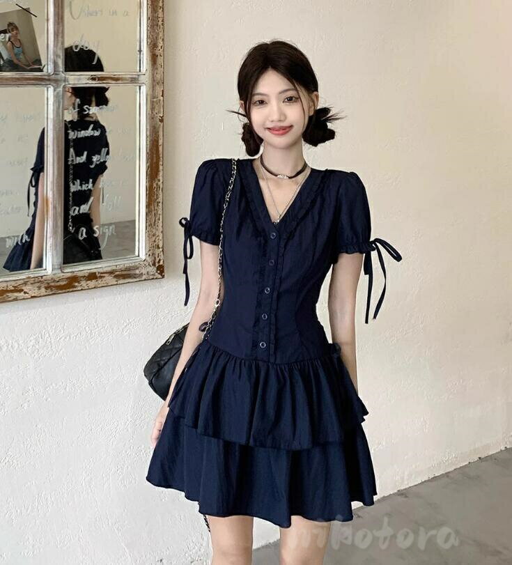 レディース フレア ショートワンピース Aライン Vネック キレイめ フリル 半袖ワンピース タイトワンピース 春 夏 秋こなれ感 無地 膝丈 着痩せ シンプル 透けない カジュアル おしゃれ 大人可愛い 通勤 オフィス 結婚式 披露宴 二次会 発表会