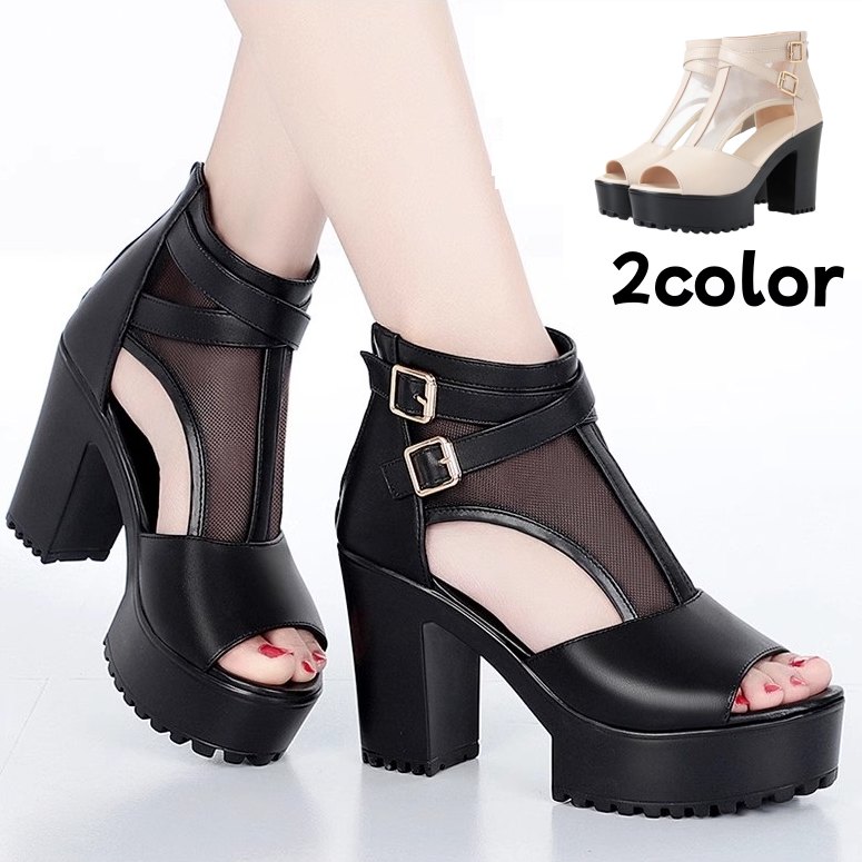 約9.5cmヒール サンダル アンクルブーツ グラディエーター オープントゥサンダル 厚底 ショートブーツ メッシュブーツ ハイヒール チャンキーヒール 太めヒールブーツ 美脚 通気 蒸れないサンダル 疲れない 痛くない 夏 婦人靴 通勤 セクシー