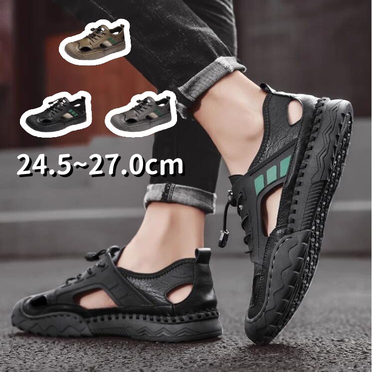 メンズ スポーツサンダル アウトドアサンダル 水陸両用 PUレザー 合成皮革 歩きやすい リゾートサンダル マジックテープ ウォーターシューズ リラックス 男性 カジュアル 滑り止め 履きやすい 防滑 速乾 通気性 耐久性抜群サンダ 脱ぎ履き簡単 陸上 水中用 20代30代40代50代(4)