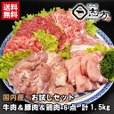 【送料無料福袋】牛肉&豚肉&鶏肉 6点セット 1.5kg 国内産 お試しセット
