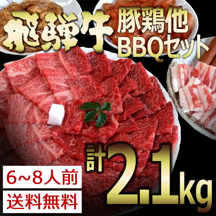 飛騨牛入バーベキューセット 焼肉2.1kg入牛肉/豚肉/鶏肉/カルビ/やきにく/セット/BBQ/肉/食材/材料/ブランド牛/岐阜県/国産/焼肉/味付/焼肉/簡単/焼肉/準備/