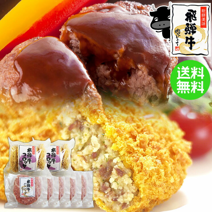 飛騨牛コロッケ2袋＆飛騨牛ハンバーグ5個セット 送料無料 ギフト箱入母の日 父の日 内祝 肉 ハンバーグ お肉 セット 黒毛和牛 お取り寄せグルメ お礼 お祝い 内祝い プチギフト プレゼント ひぐちのギフト