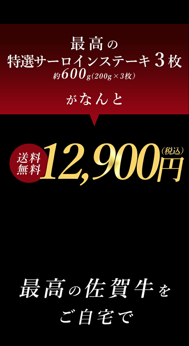 【送料無料】佐賀牛 特選サーロインステーキ約600g（200×3枚） 国産 和牛 特選 サーロイン ステーキ お歳暮 お中元 お祝い 内祝い 誕生日 父の日ギフト 母の日 父の日 敬老の日 お肉