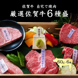 肉ギフト（5000円程度） 【楽天ランキング1位獲得】厳選佐賀牛6種盛 焼肉 佐賀牛 黒毛和牛 国産 食べ比べ（ランプ・かいのみ・トモサンカク・サーロイン・カルビ・赤身カルビ など） 60g×6部位 360g ギフト お中元 お祝い 内祝い 誕生日 セット ブランド