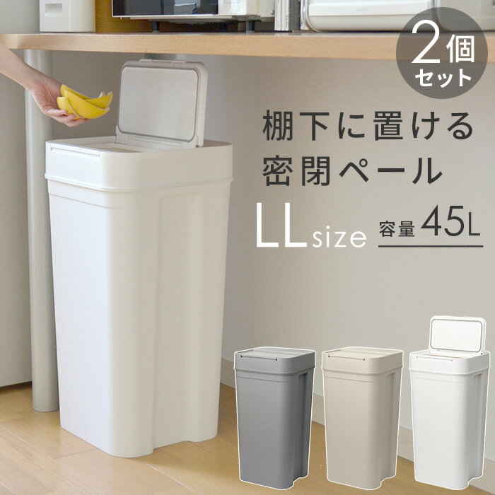 【2個セット】ゴミ箱 密閉ダストボックス パッキン付き【45L】ふた付き 生ゴミのニオイがもれない おむつペール おしゃれ 分別 Seals シールズ ホワイト 白 グレー プッシュ キッチンペール ペット用 ごみ箱 シンプル 日本製 i31 kd2 kd3