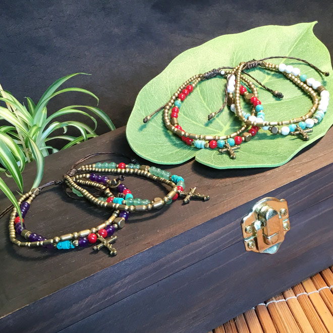 BRASS ブラス 真鍮 ワックスコード ブレス ブレスレット(クロス 2連) プチプラ エスニック アジアン 買いまわり ポイント消化 プチプラ アクセサリー...