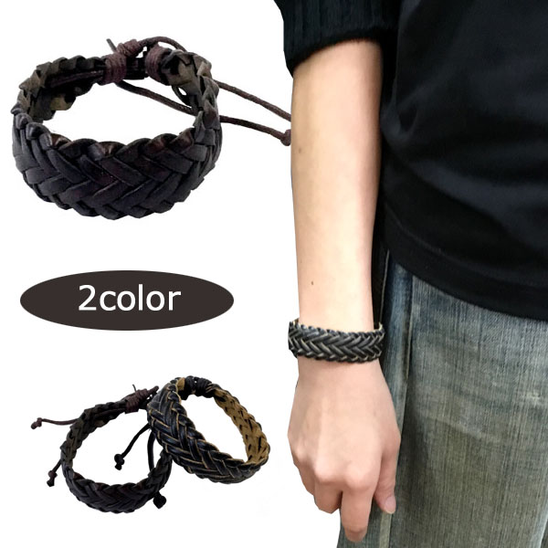 メンズ ブレスレット レザー 革 サイズ調整可能 ワックスコード (コットンコード 編み) ブレス メンズ 革 レザー メンズファッション おしゃれ つけっぱな...