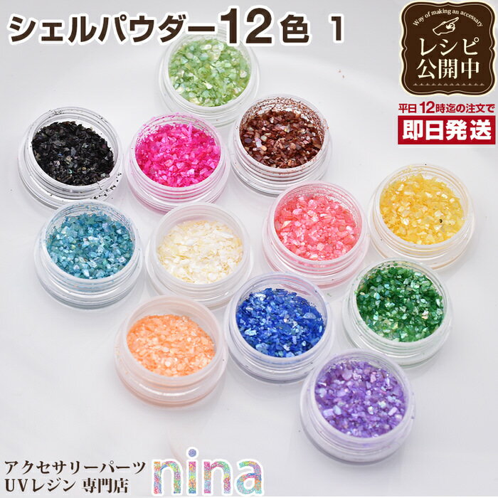 【2セット】 シェルパウダー 12色 | 12色セットのシェルパウダーでおしゃれに！ / シェルパウダー シェルフレーク ジェルネイル クラッシュシェル シェル ネイル 12色 レジン液 素材 ネイルアート 貝 封入パーツ ネイルパーツ 材料 ホログラム