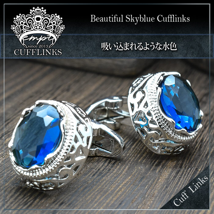 レジンアクセサリーパーツのニーナのカフス サークル ブルー カットストーン | カフリンクス カフスリンクス カフス カフスボタン 目立つ メンズ 付け方 結婚式 おしゃれ 銀 青 豪華 ブライダル 紳士 ビジネス プレゼント 彼氏 人気｜アングル2
