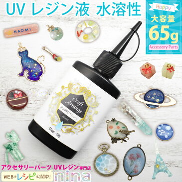 UVレジン液 水溶性 大容量 レジン液 65g スリムボトル | 安心 安全 より刺激の少ない 水溶性レジン / レジン液 レジン アクセサリー UVレジン液 クラフトアレンジ レジン液 スリムボトル 大容量 LEDライト UVレジン ハンドメイド UVライト 太陽光 レジン お得