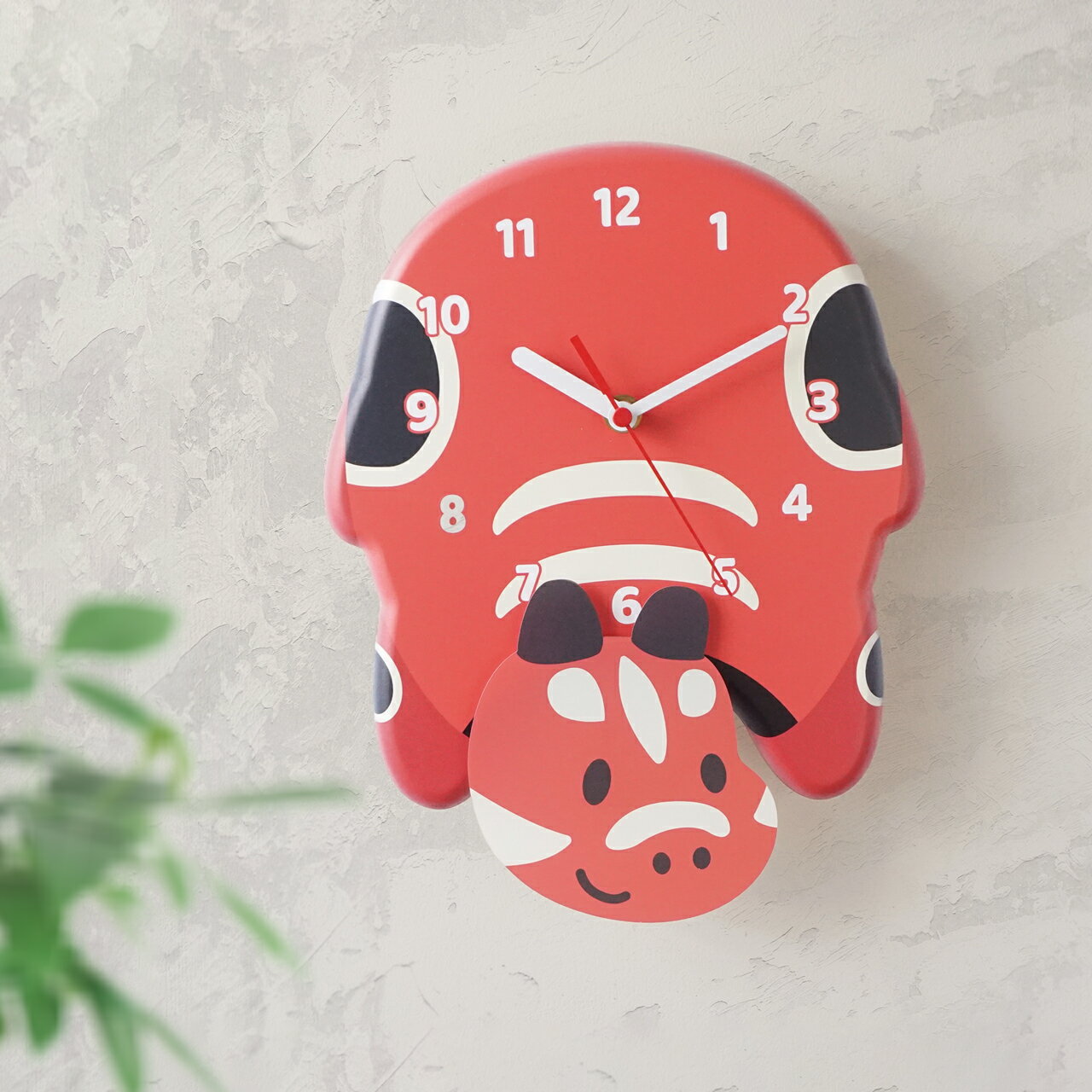 【送料無料！！】【赤べこのお顔ふりふり時計】ナインディ— nine-D nined 日本製 木製 お ...