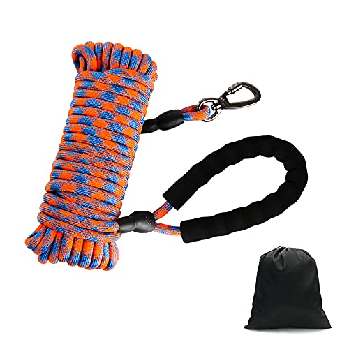 色：オレンジ サイズ：9m Tresbro 改良型 ロングリード 丸ロープ 犬 リード オレンジ 9m 絡みにくいのトレーニングリード ロック式360*回転できカラビナフック スポンジ取っ手 軽量で屋外の 1