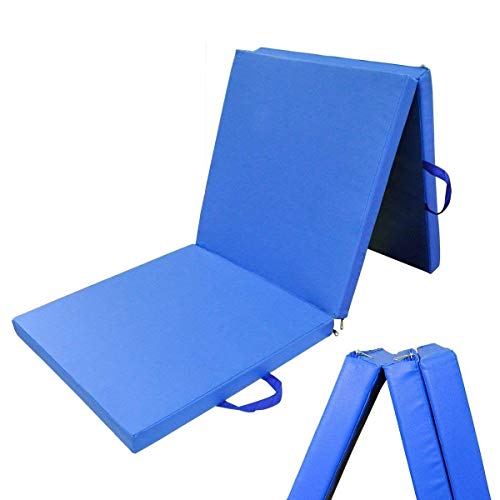 色：ブルー IDEAPRO トレーニングマット 体操マット エクササイズマット三つ折りマット 折りたたみ式 ヨガマット厚手 軽量 クッション 厚い 大きめ 折り畳み180*60*5cm 防水 PUカバー家庭用 子供