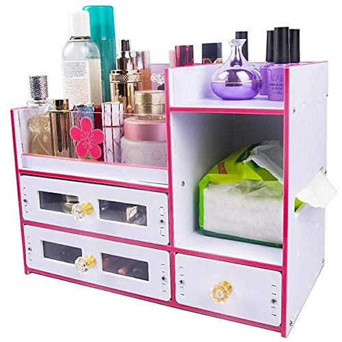 色：ピンク YCTY 引き出し付きの多機能メイクアップ収納ボックスアクリル製の多目的ジュエリー化粧品ディスプレイキャビネットドレッシングテーブルやバスルームでの使用に最適 ピンク 2