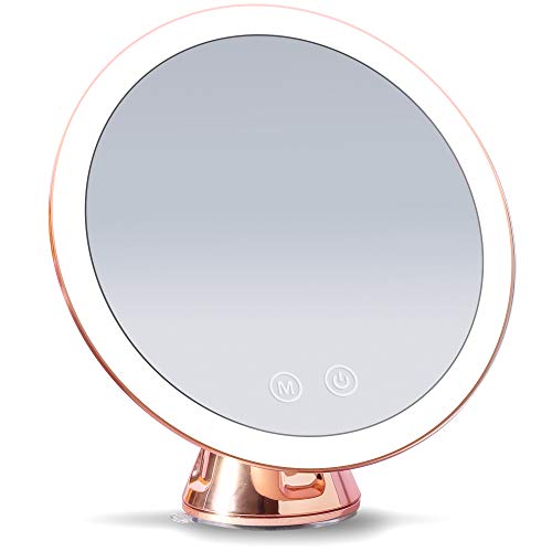 Fancii 10倍拡大化粧鏡 プレミアムメイクミラー LEDライト付き 充電式 3色調光 吸盤ロック付き 360度回転 スタンド/壁掛け両用 メタリック調 ピンク Lana 