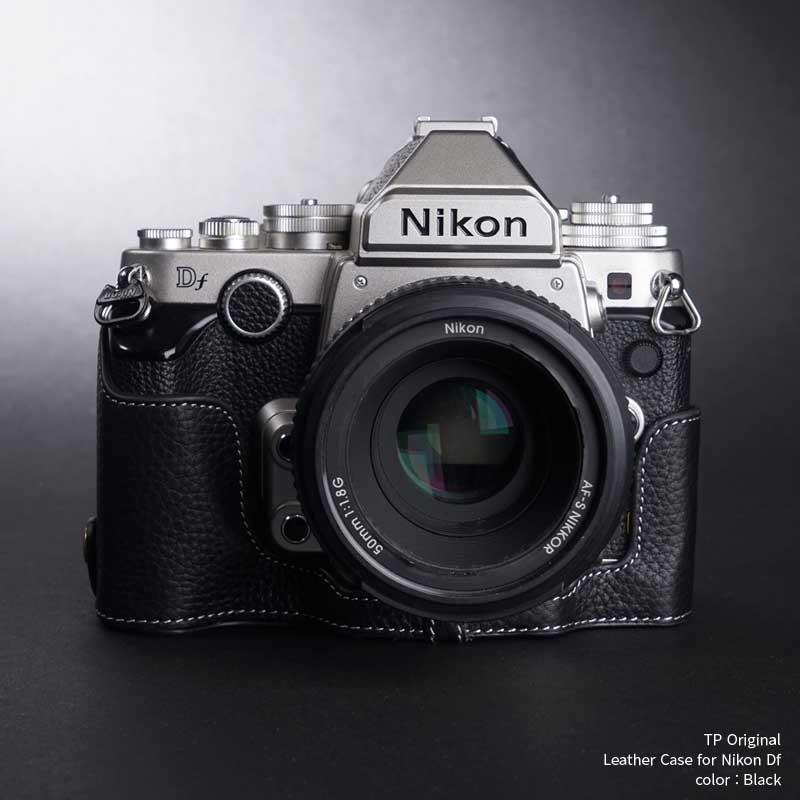 カメラケース TP Original Nikon Df 用 レザー ケース Black ブラック おしゃれ 本革 牛革 速写ケース ボディーハーフケース 底面開閉 バッテリー交換可能 TB06DF-BK