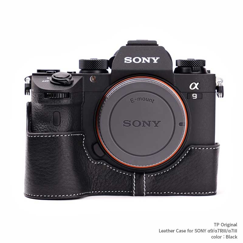 カメラケース TP Original SONY α9/α7RIII/α7III 専用 レザー ケース Black ブラック おしゃれ 本革 牛革 速写ケース 底面開閉 バッテリー交換可能 A9 a9 TB06A9-BK