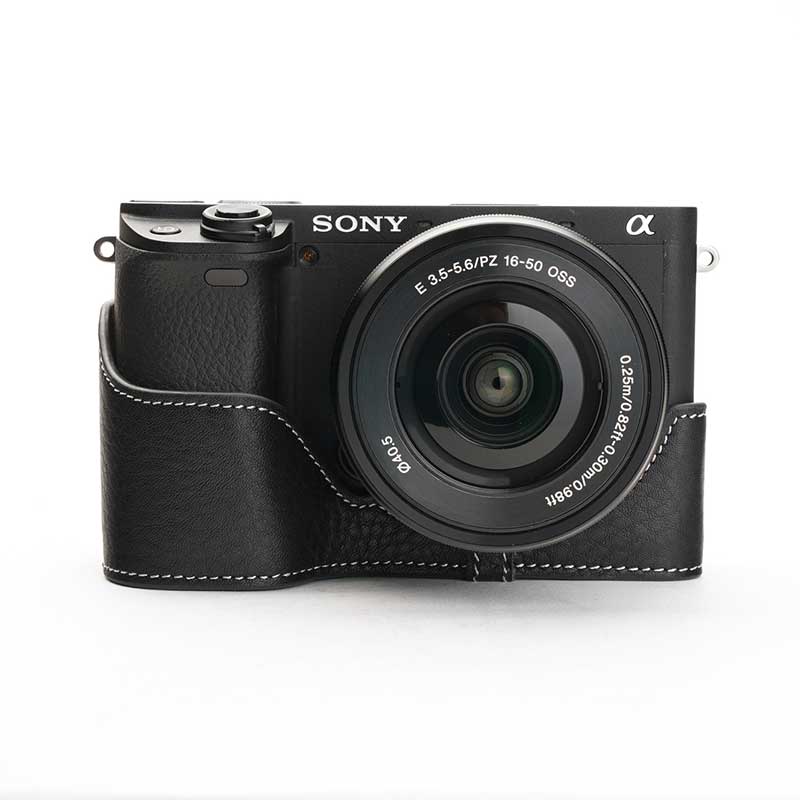 カメラケース TP Original SONY α6400 α6100 用 レザー ケース Black ブラック おしゃれ 本革 牛革 速写ケース ボディーハーフケース 底面開閉 バッテリー交換可能 TB06A64-BKのサムネイル