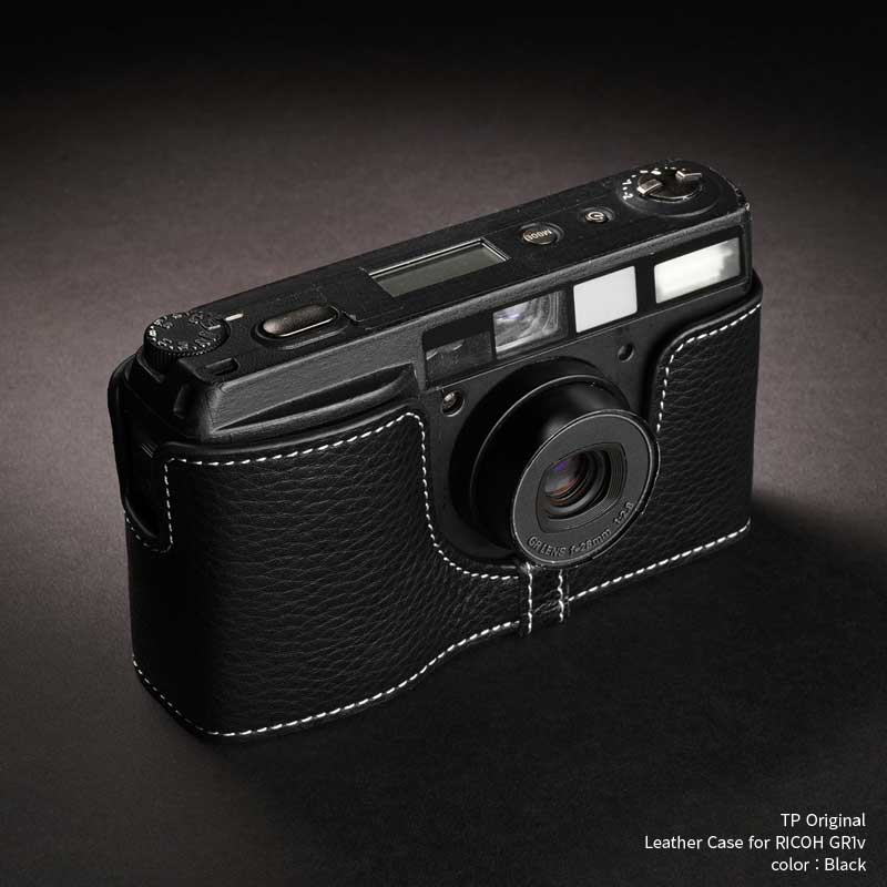 TP Original RICOH GR1v 専用 レザー カメラケース Black ブラック おしゃれ 本革 牛革 速写ケース ボディーハーフケース TB05GR1V-BK