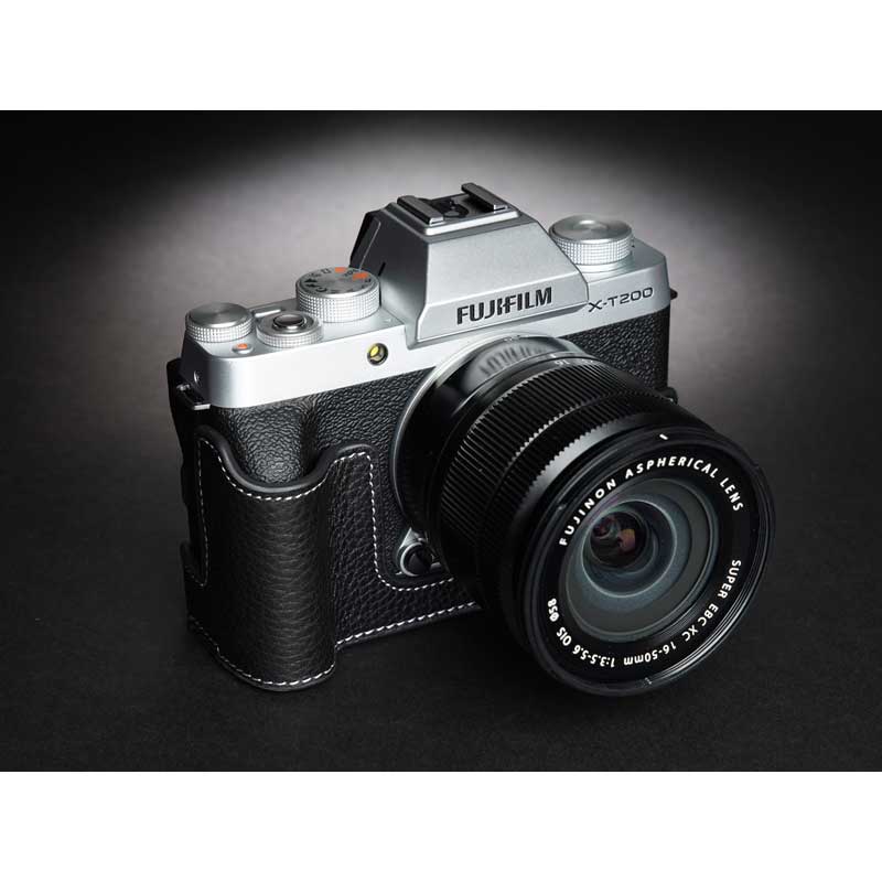 FUJIFILM X-T200 専用 レザー ケース Black ブラック TP Original カメラケース おしゃれ 本革 牛革 速写ケース ボディーハーフケース 底面開閉 バッテリー交換可能 フジフィルム 富士フイルム TB06XT200-BK