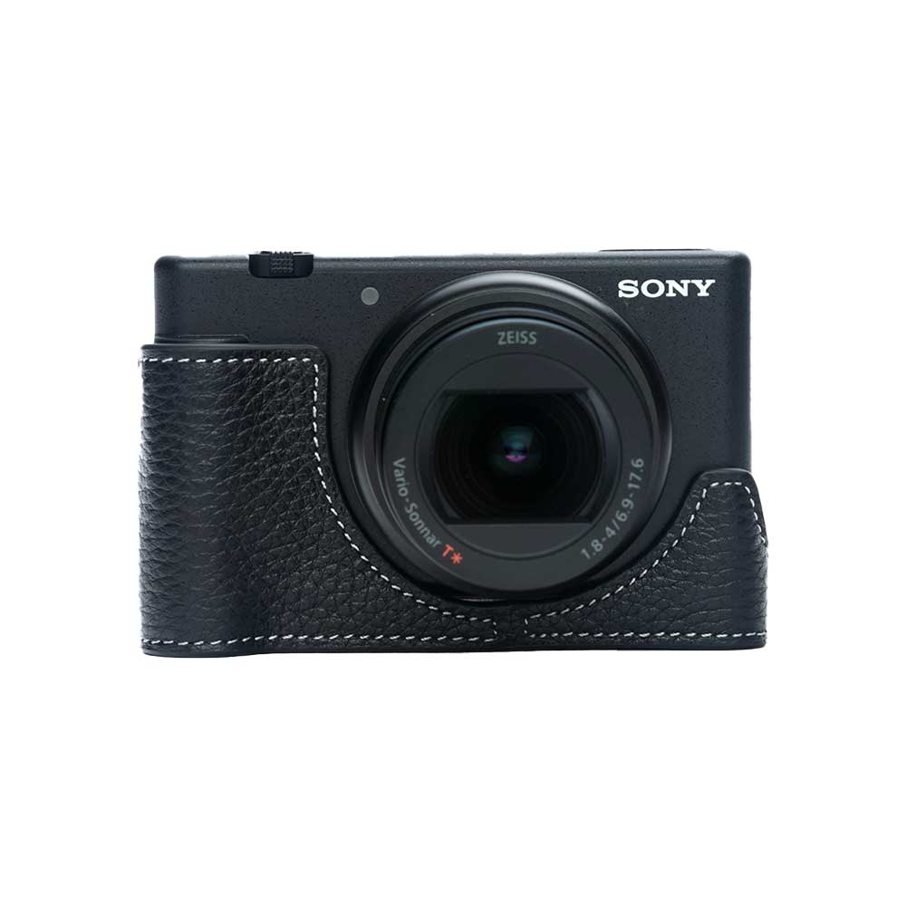 カメラケース TP Original SONY VLOGCAM ZV-1M2 ZV-1F 専用 レザー ケース Black ブラック おしゃれ 本革 牛革 速写ケース ボディーハーフケース 底面開閉 バッテリー交換可能 ソニー TB06ZV1M2-BK