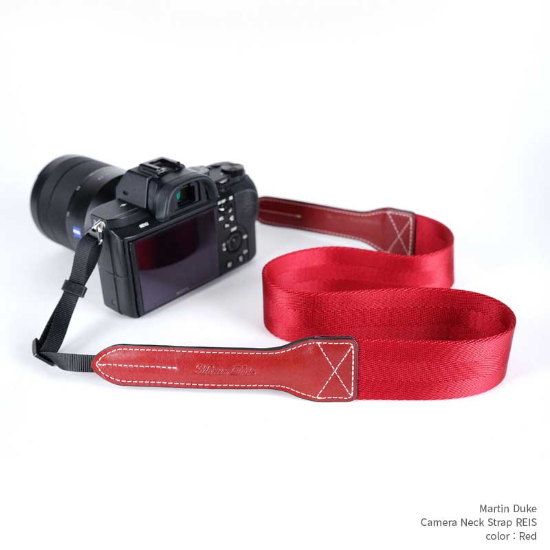 カメラストラップ Martin Duke ネックストラップ REIS DN41JR Red レッド Camera Neck Strap おしゃれ かっこいい かわいい Nylon ナイロン Italian Leather イタリアンレザー 牛革 本革 ミラーレスカメラ 一眼レフ デジタルカメラ シンプル ストラップ カメラ女子のサムネイル