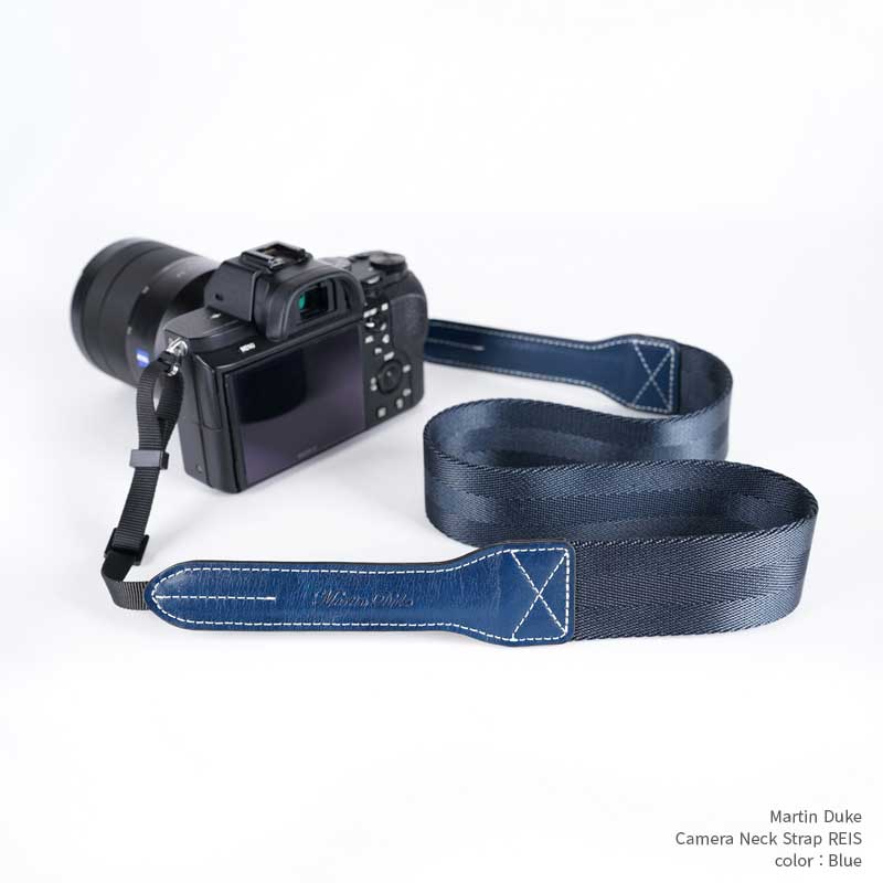 カメラストラップ Martin Duke ネックストラップ REIS DN41NB Blue ブルー Camera Neck Strap おしゃれ かっこいい かわいい Nylon ナイロン Italian Leather イタリアンレザー 牛革 本革 ミラーレスカメラ 一眼レフ デジタルカメラ シンプル ストラップ カメラ女子