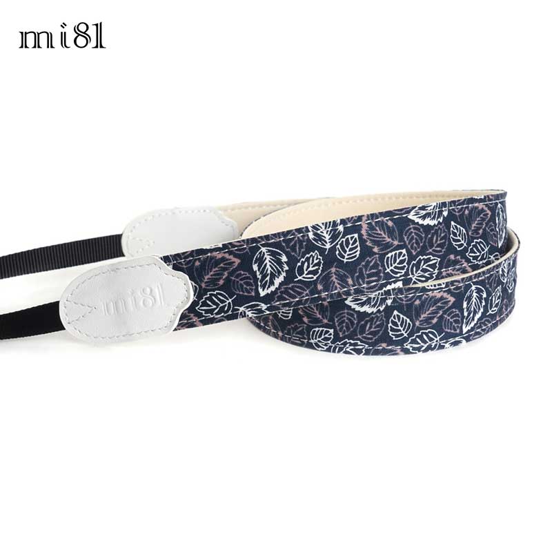 mi81 Printed cotton Neck Strap MN025IL Indigo Leaf カメラストラップ ネックストラップ おしゃれ かわいい ミラーレス一眼 デジタル 一眼レフ ハンドメイド 柄 カメラ女子 カメラアクセサリー ファッション デザイン 長さ調節