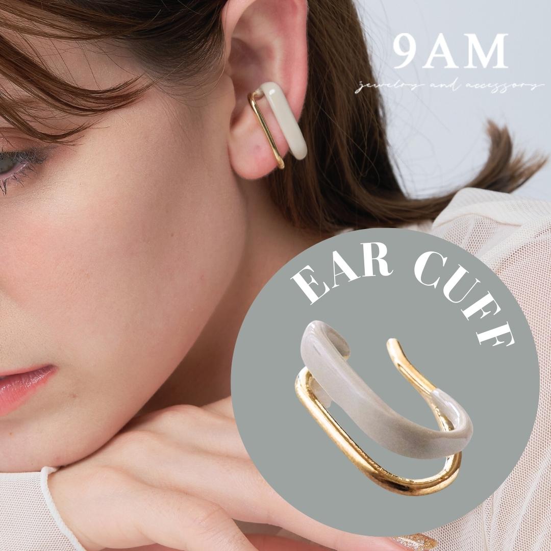 楽天9am-jewelry＆accessory【朝まで300円OFF＆P10倍】イヤーカフ 9am 金属アレルギー対応 ニッケルフリー 18kコーティング レディース イヤーカフ 耳にかける 落ちない おしゃれ ダブルライン バイカラー 大人可愛い 存在感 大きめ 大ぶり シンプル ギフト プレゼント アクセサリー ジュエリー