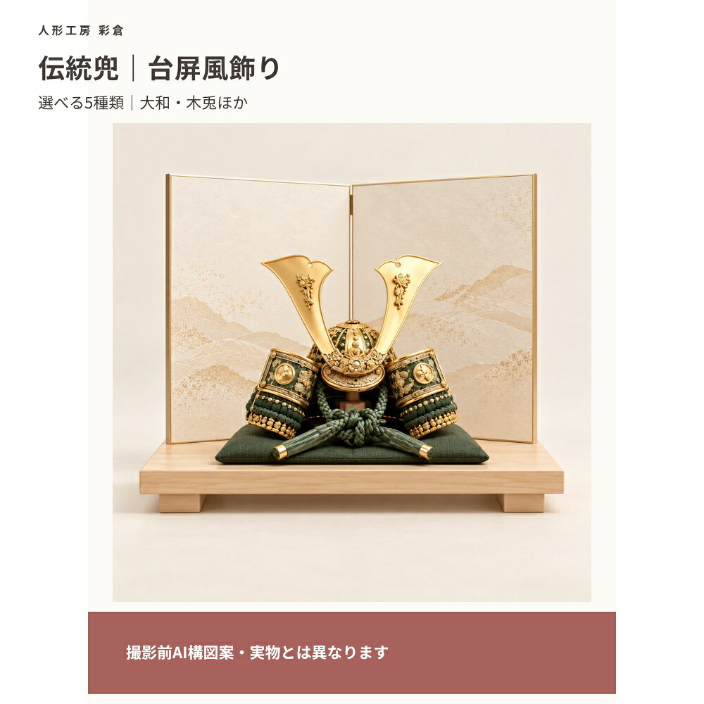 【撮影前AI構図案・確認用】掲載画像は撮影構図を確認するAI制作案です。実物の形状・色・素材・種類差・寸法・付属品を再現したものではありません。比較欄にも同じAI見本を使用しています。本番写真と確定仕様へ差し替え後に販売用として使用します。6号伝統兜 台屏風飾り選べる5種類：大和／木兎／鋭鋭（祥鋭）／赤志／水月外寸（幅・奥行・高さ）：確認中素材・セット内容・付属品：確認中背景の家具・植物は付属しません。【撮影前AI構図案・確認用】掲載画像は撮影構図を確認するAI制作案です。実物の形状・色・素材・種類差・寸法・付属品を再現したものではありません。比較欄にも同じAI見本を使用しています。本番写真と確定仕様へ差し替え後に販売用として使用します。