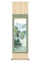掛軸 掛け軸 山水画 彩色山水 深緑渓谷 洛彩緞子本表装 尺三 佐伯峰水 【2024年度新作】 h06-snk-kz5mb1-n048