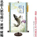 掛軸 掛け軸 名前入節句飾り 端午の節句 昇鯉 菖蒲紋入り 縦軸 スタンド付 名前・生年月日入れ代込み 【2024年度新作】 h06-snk-nsb-010
